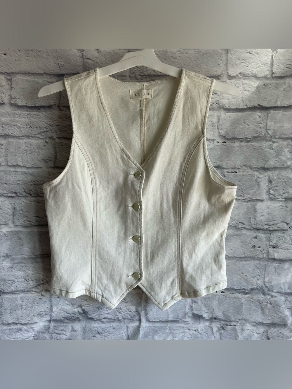 PREOWNED RISEN WOMENS WHITE VEST SIZE LARGE L BUTTON FRONT